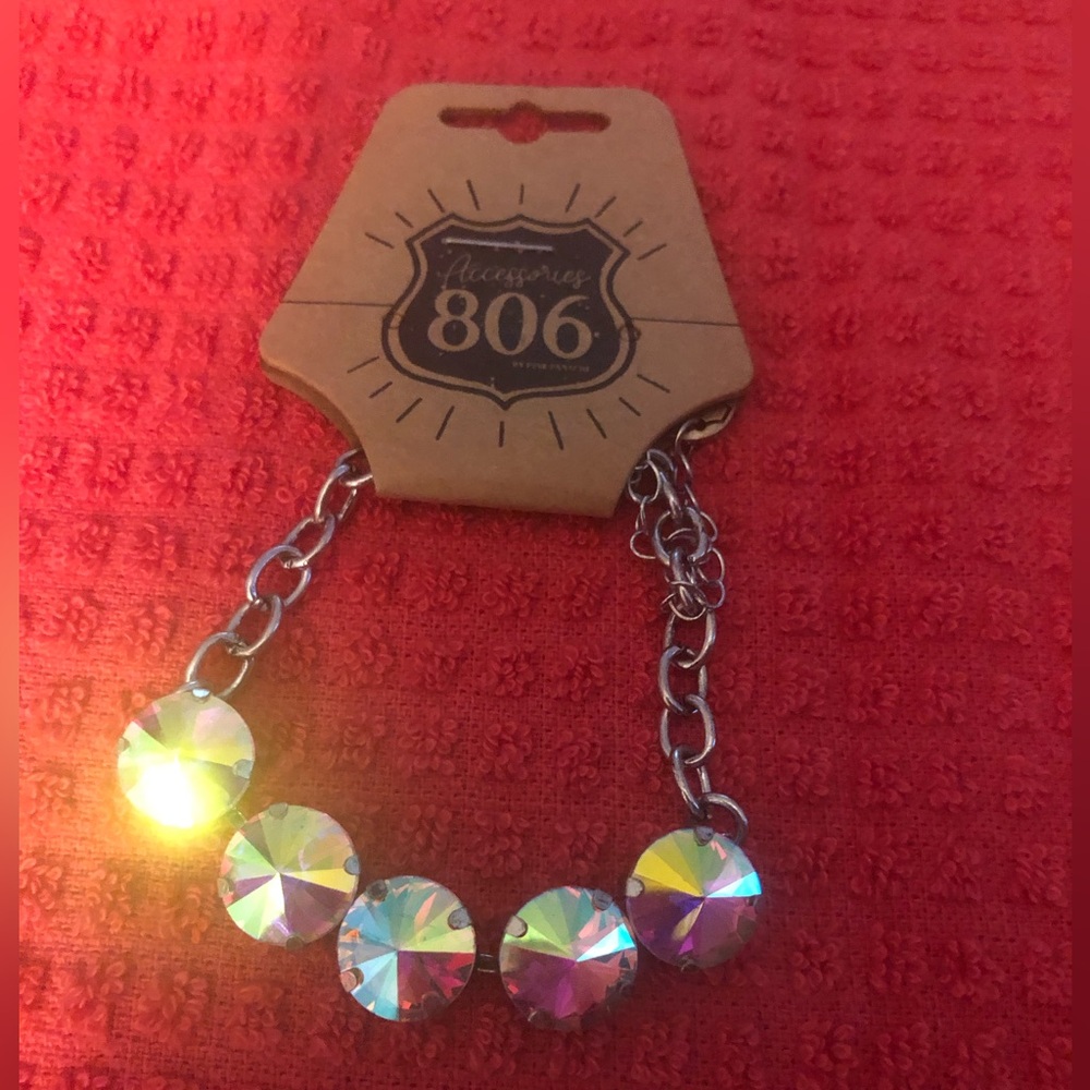 Silver Bracelet with Iridescent Stones
